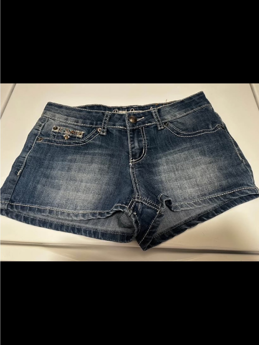 Red Camel Blue Washed Denim Shortie Shorts